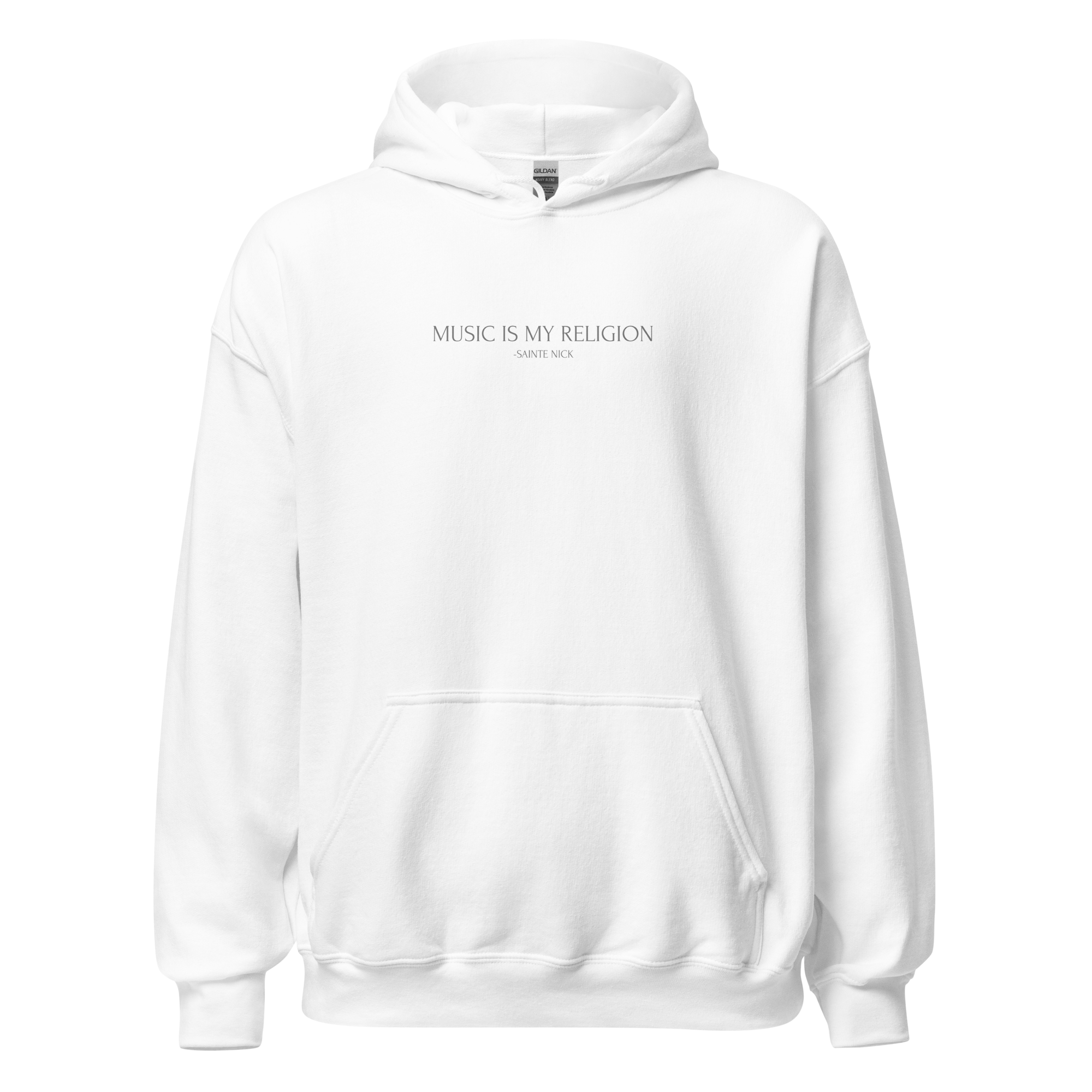 Hoodie front — music is my religion script