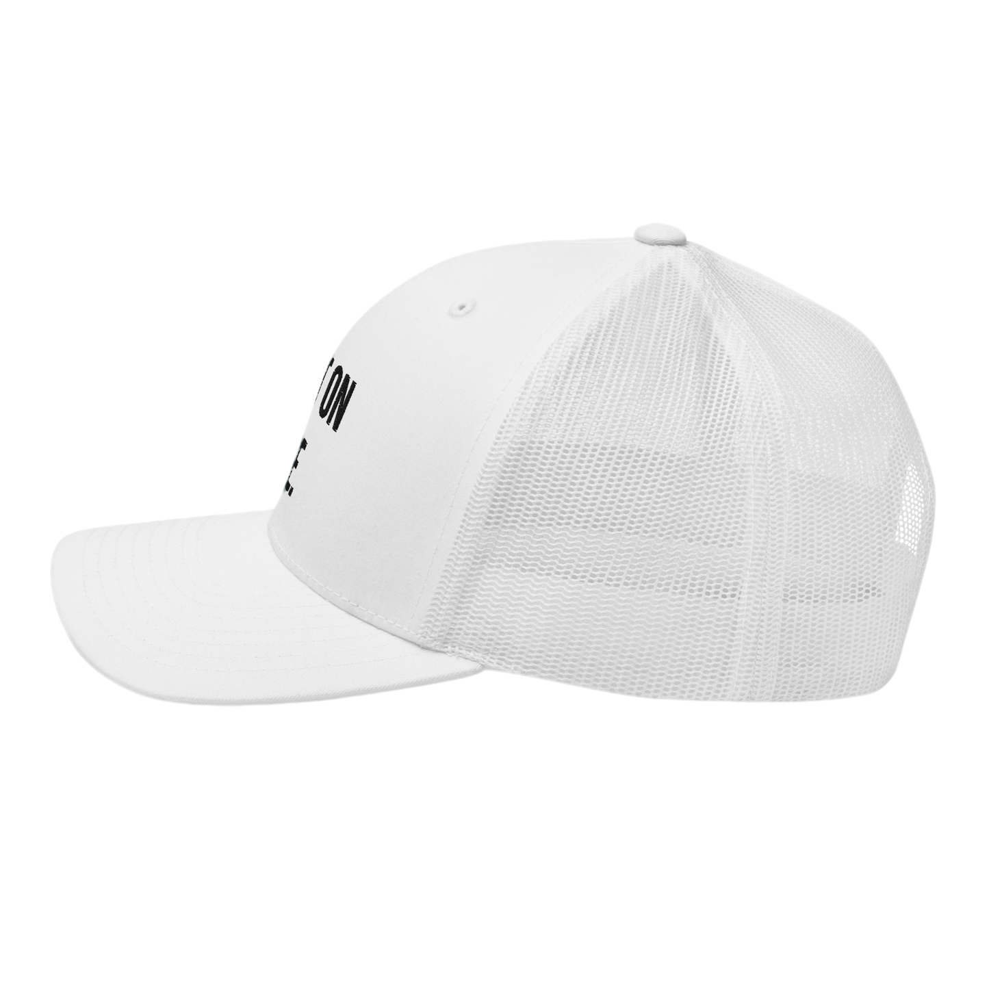 Embroidered "BET ON ME." White Trucker Cap