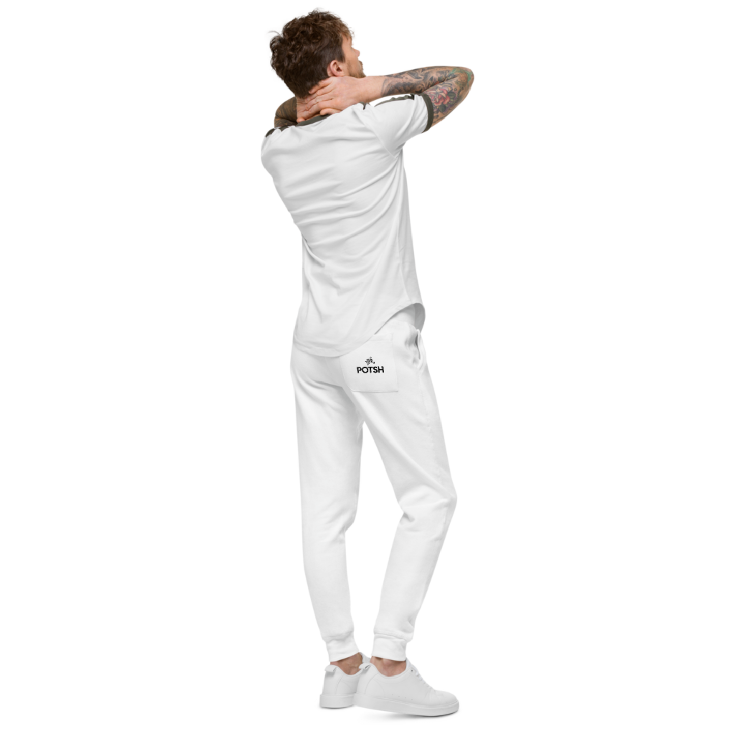 Men's Fleece Sweatpants with POTSH Back Pocket - White