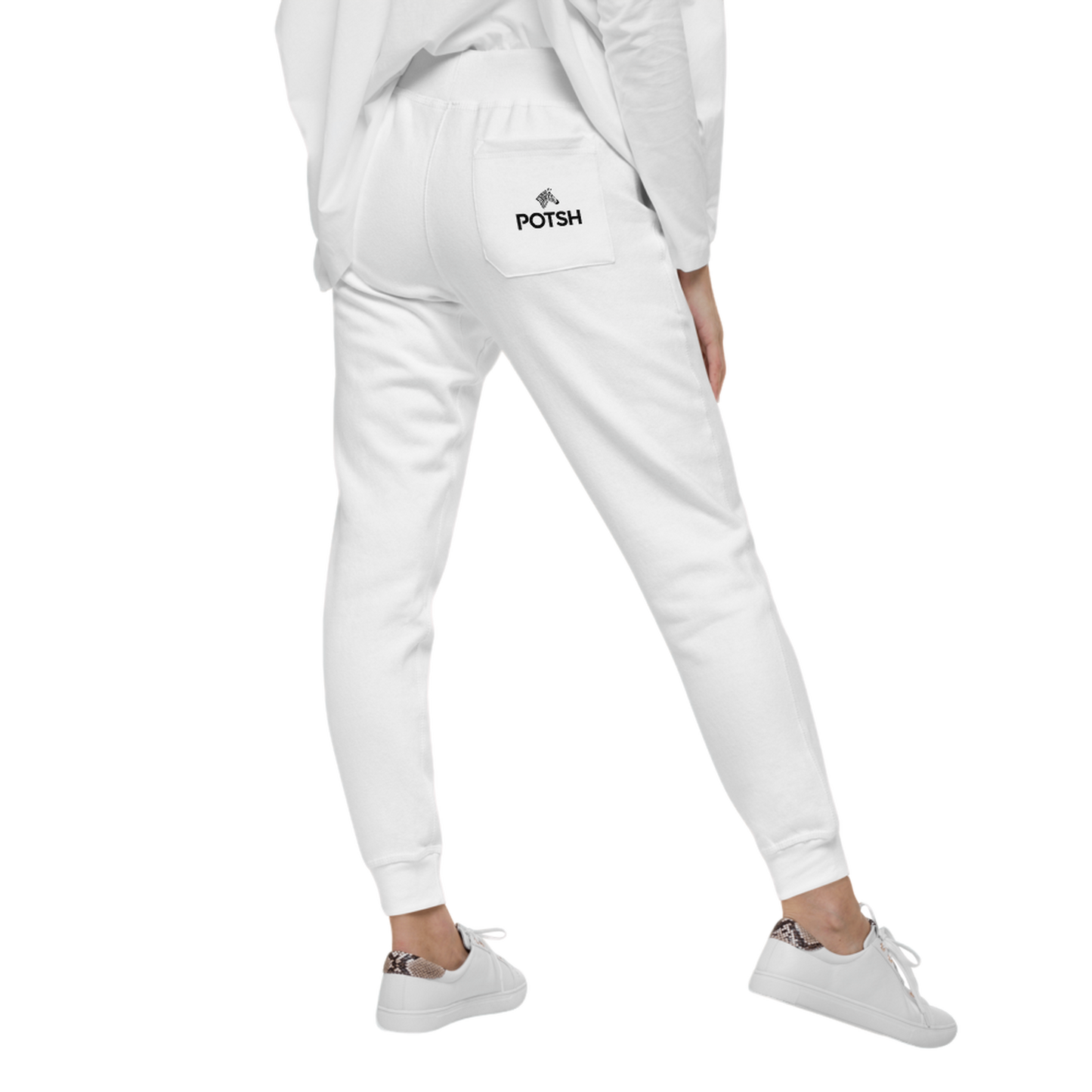 Women's Fleece Sweatpants with POTSH Back Pocket - White