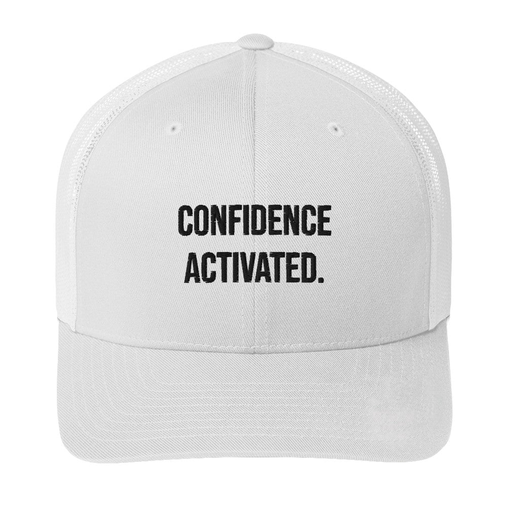 Embroidered "CONFIDENCE ACTIVATED" White Trucker Cap