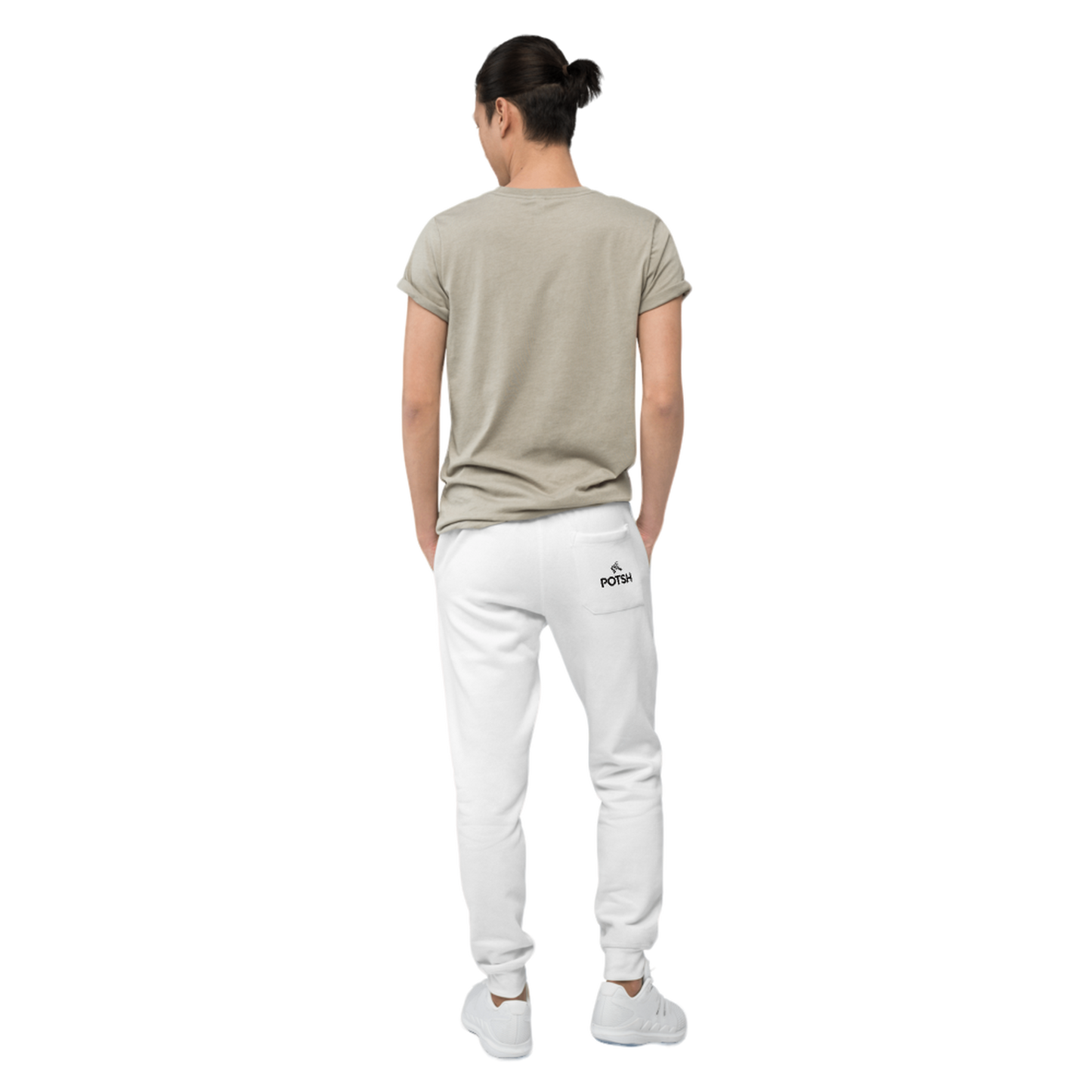 Men's Fleece Sweatpants with POTSH Back Pocket - White