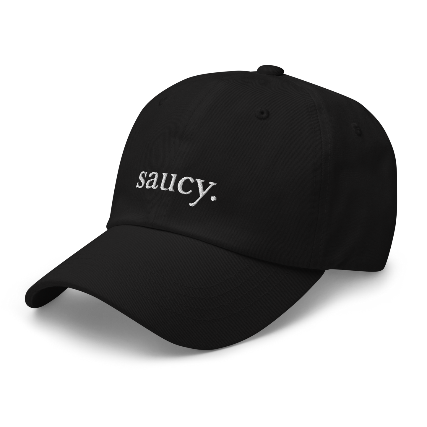 Embroidered "Saucy" Black Cap